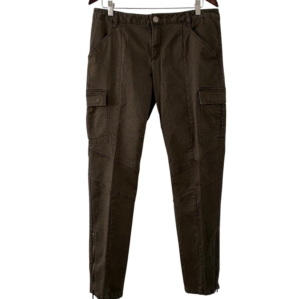 INC International Concepts Grn Cargo Pants Moto Ankle Zip Utility Trousers sz16